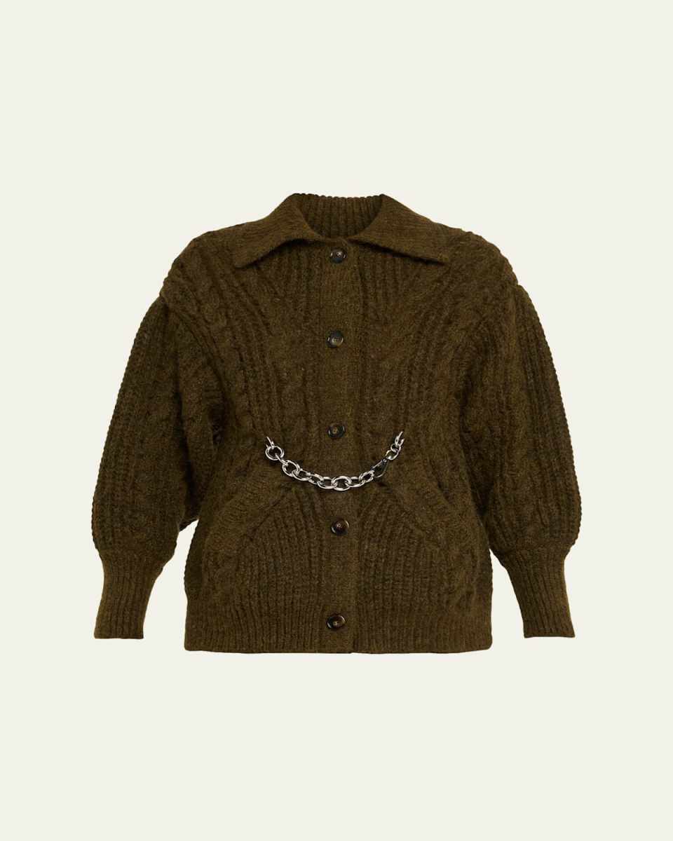 Sculpted Collared Cardigan With Chain